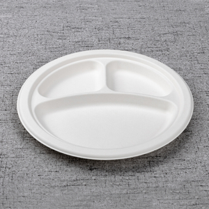 bagasse 10 inch 3 div round plate - Warmpack