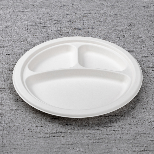 bagasse 10 inch 3 div round plate - Warmpack