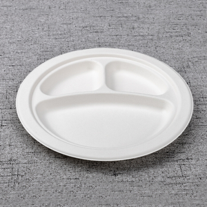bagasse 9 inch 3 div round-plate - Warmpack