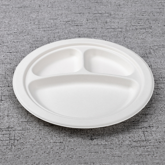 bagasse 9 inch 3 div round-plate - Warmpack